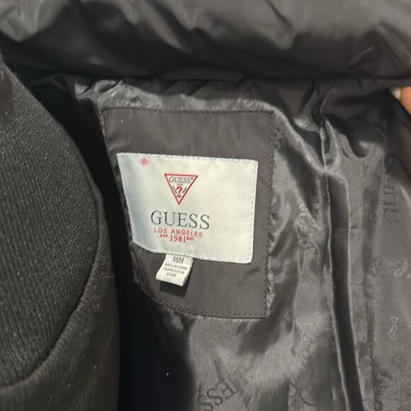 Guess Women Quilted Puffer Jacket Coat Black Medium Full Gold Zipper - Picture 5 of 9